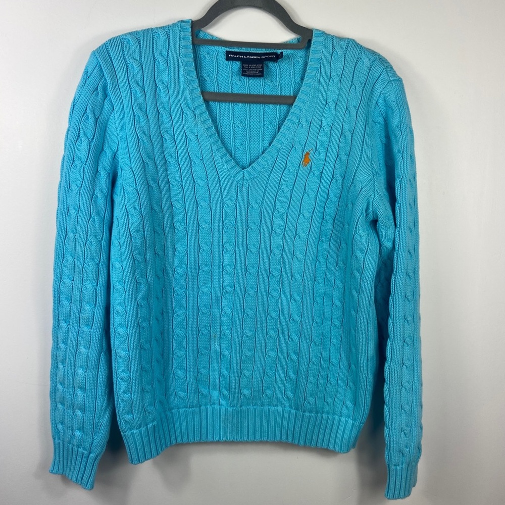 Ralph Lauren Teal Knit V-neck Sweater